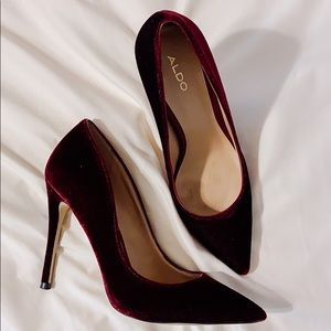 Aldo Burgundy Velvet Heels